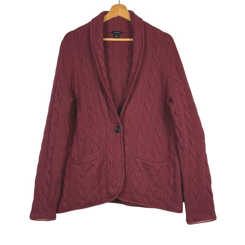 Talbots Women‎ Cable Knit Sweater Blazer Sz L Burgundy Business Academia Office